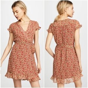 Rebecca Minkoff Ana Floral Wrap Dress Size XS Ruffle Hem Flutter Sleeve Chiffon